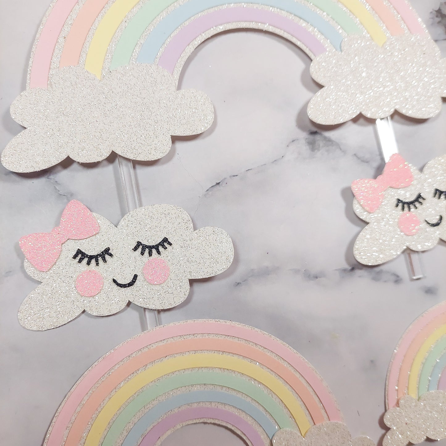 Pastel Rainbow & Cute Clouds Card Cake Topper Set