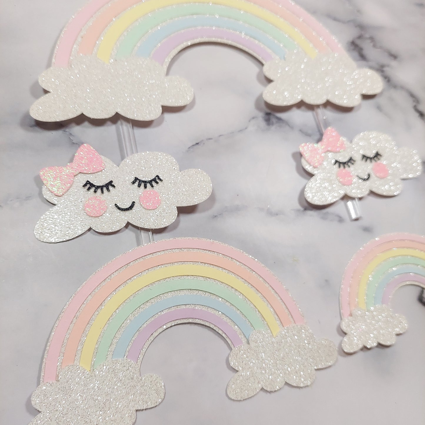 Pastel Rainbow & Cute Clouds Card Cake Topper Set