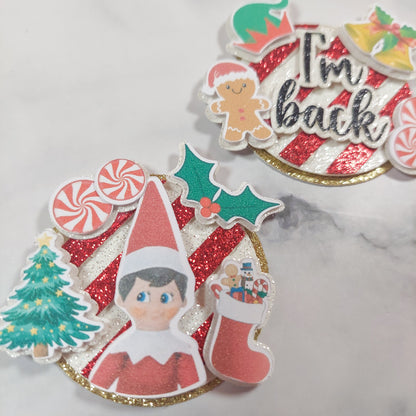 Elf I'm Back Card Cupcake Toppers Set of 2