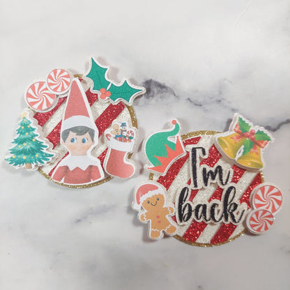 Elf I'm Back Card Cupcake Toppers Set of 2