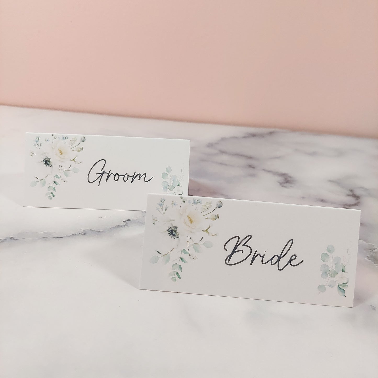 White Floral Printed Name Place Card