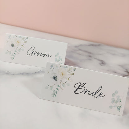 White Floral Printed Name Place Card