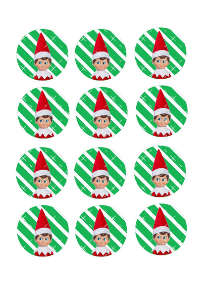 Green Stripe Elf Cupcake Toppers Icing Sheet