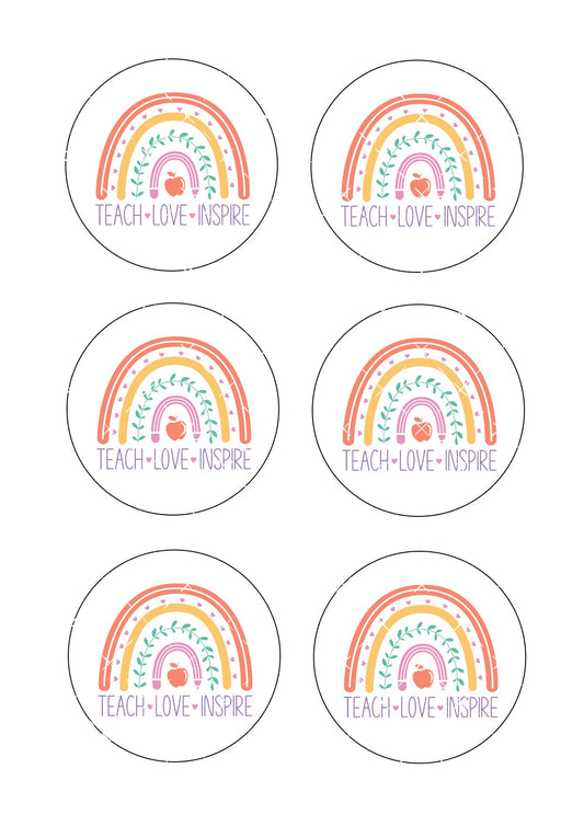 Teach Love Inspire Rainbow Icing Sheet Cookie Toppers