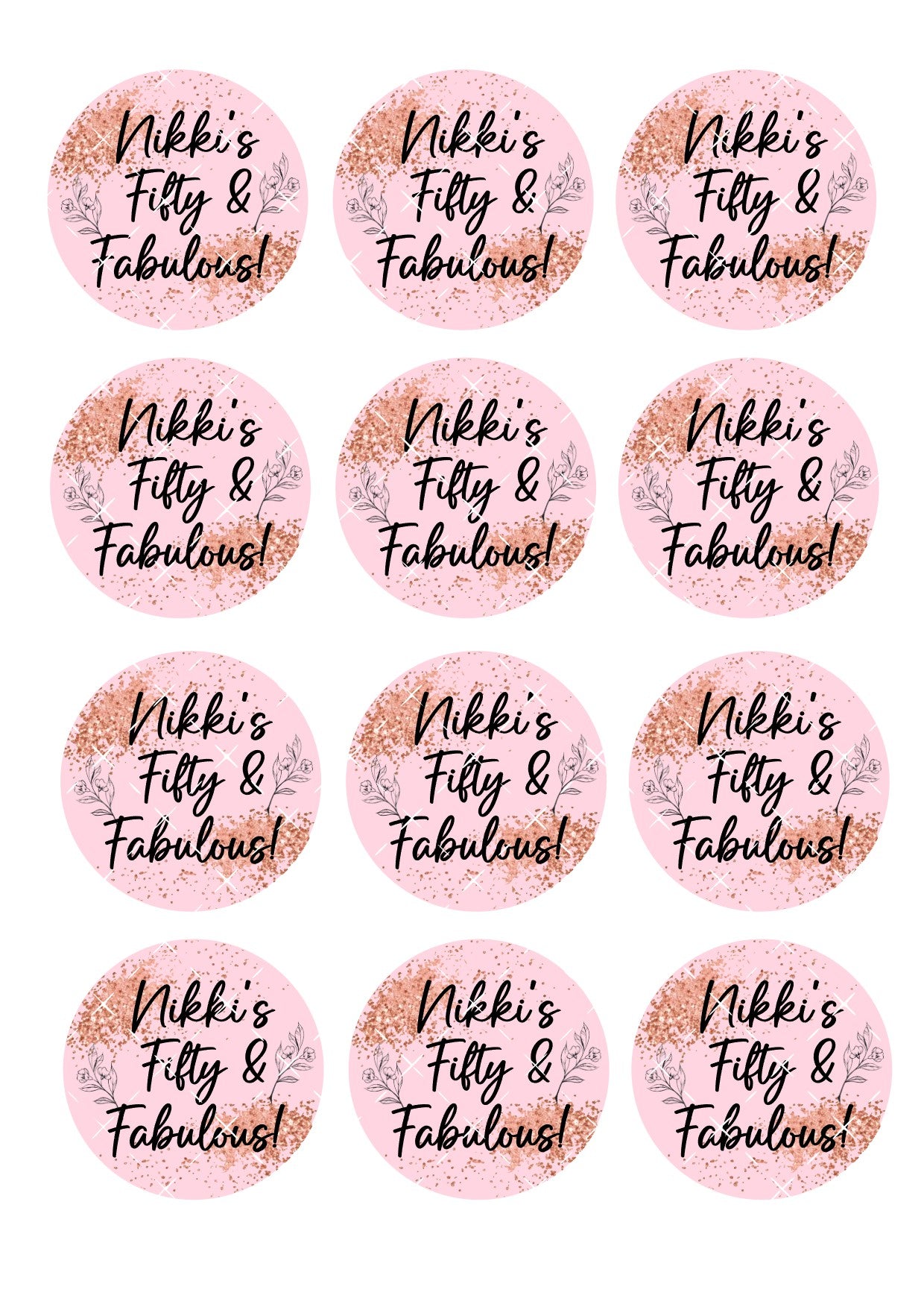 Personalised Pink Floral Icing Sheet Cupcake Toppers