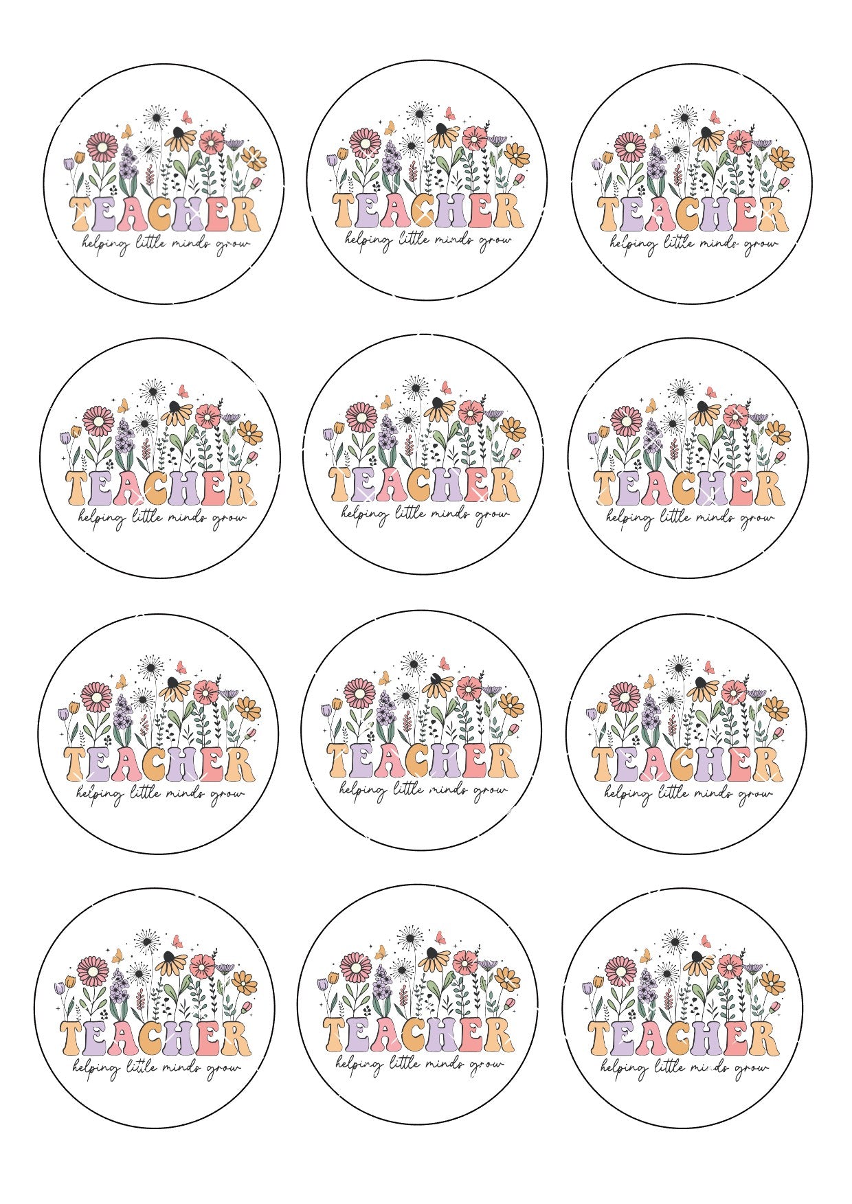 Teacher helping little minds grow Icing Sheet Cupcake Toppers