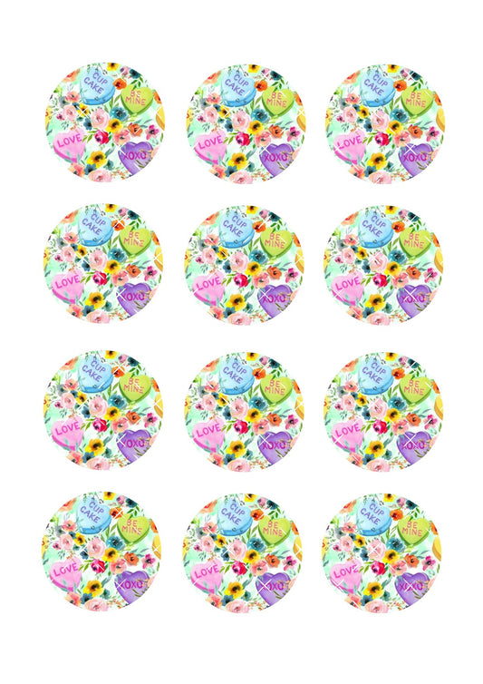 Floral Heart Icing Sheet Cupcake Toppers