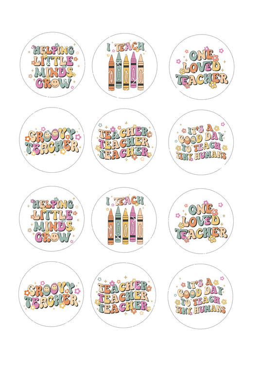 Groovy Teacher Icing Sheet Cupcake Toppers