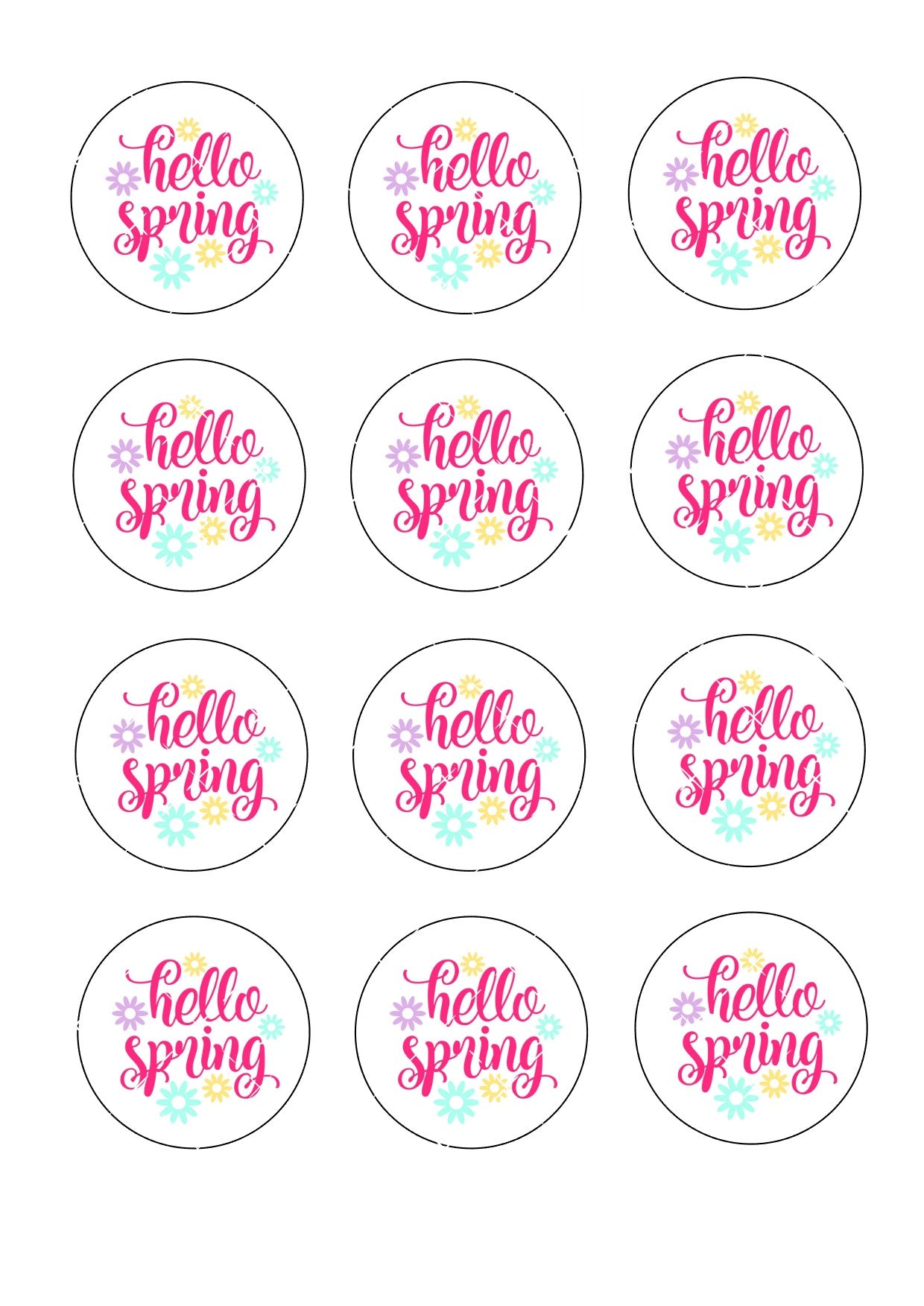 Hello Spring Icing Sheet Cupcake Toppers #1