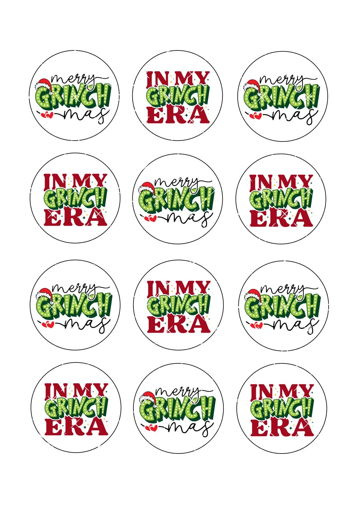 Grinch Era Cupcake Toppers Icing Sheet