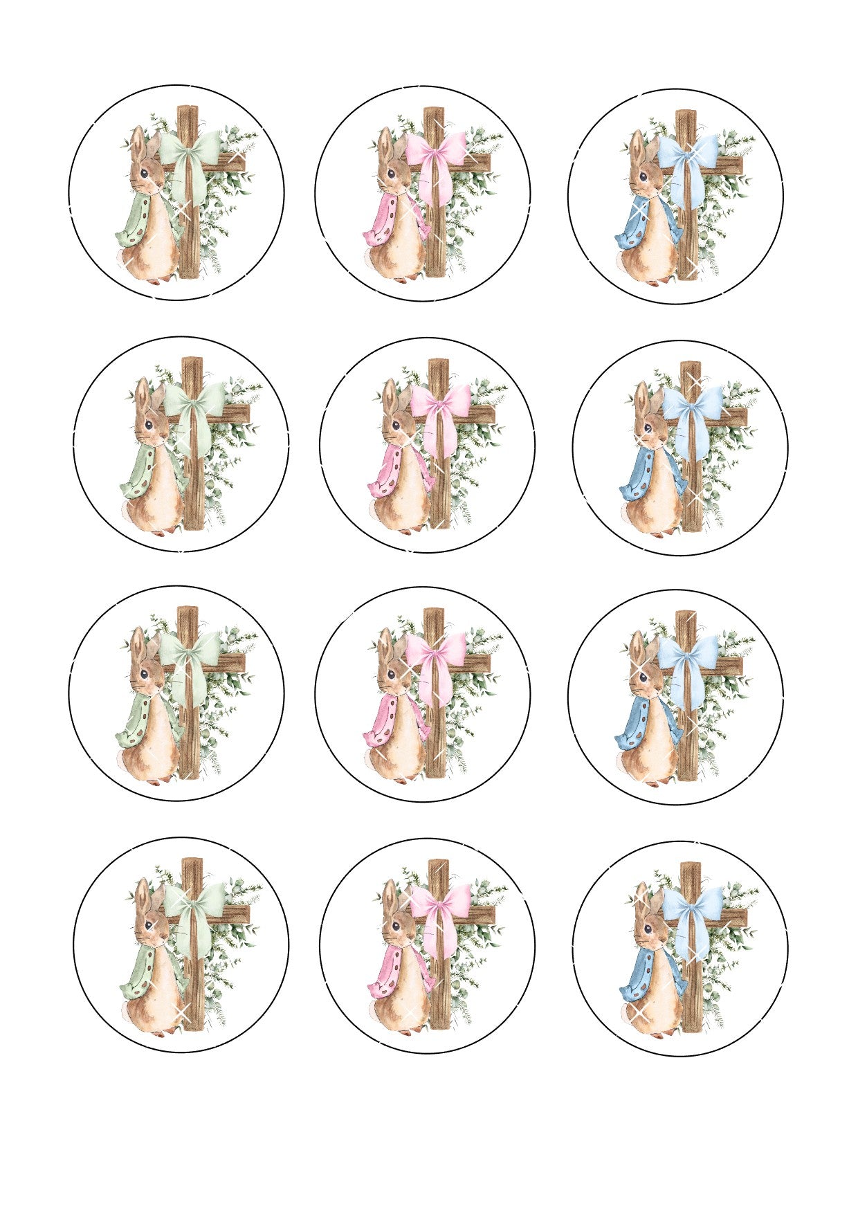 Christening Rabbit Icing Sheet Cupcake Toppers