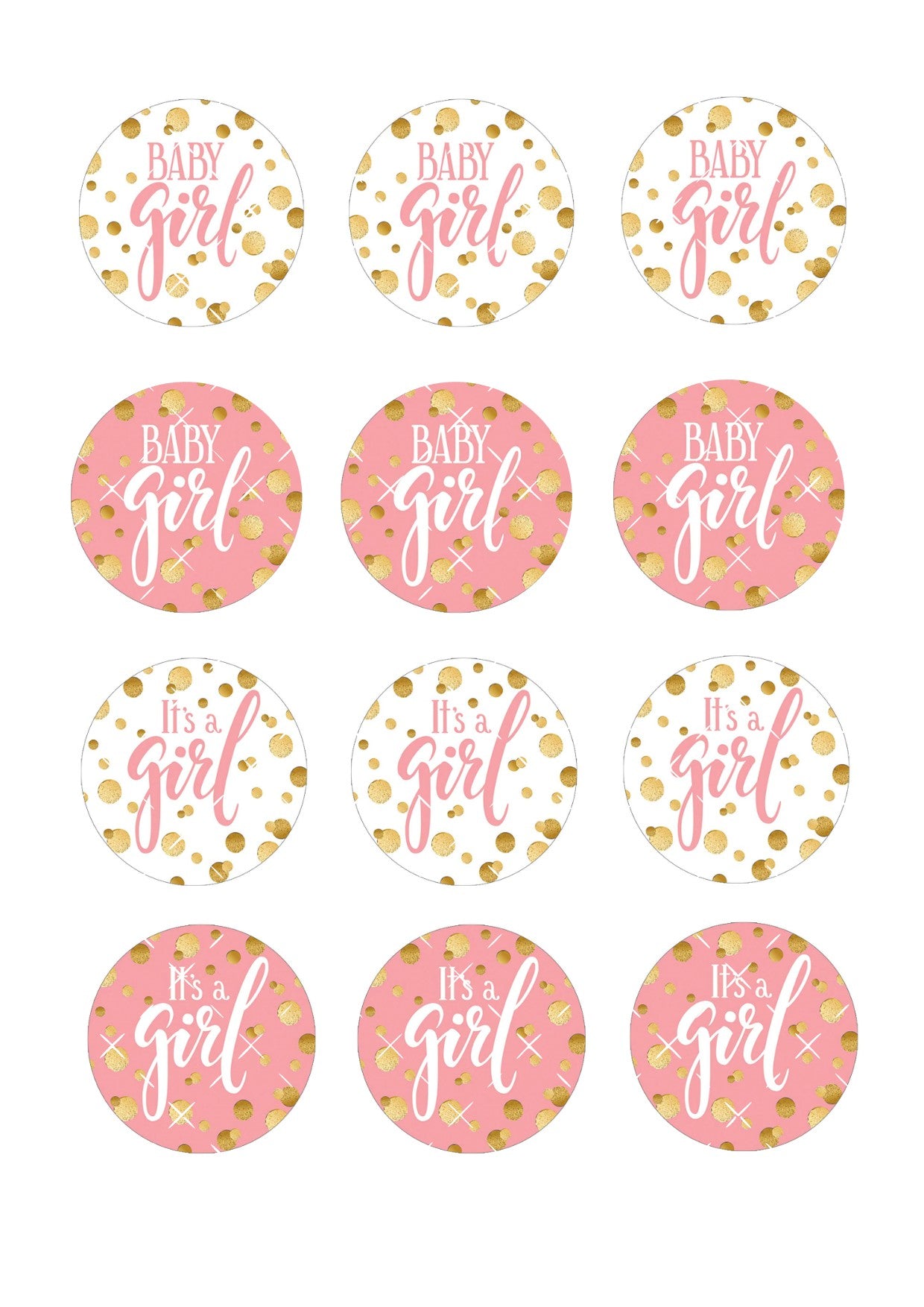 Baby Girl Icing Sheet Cupcake Toppers