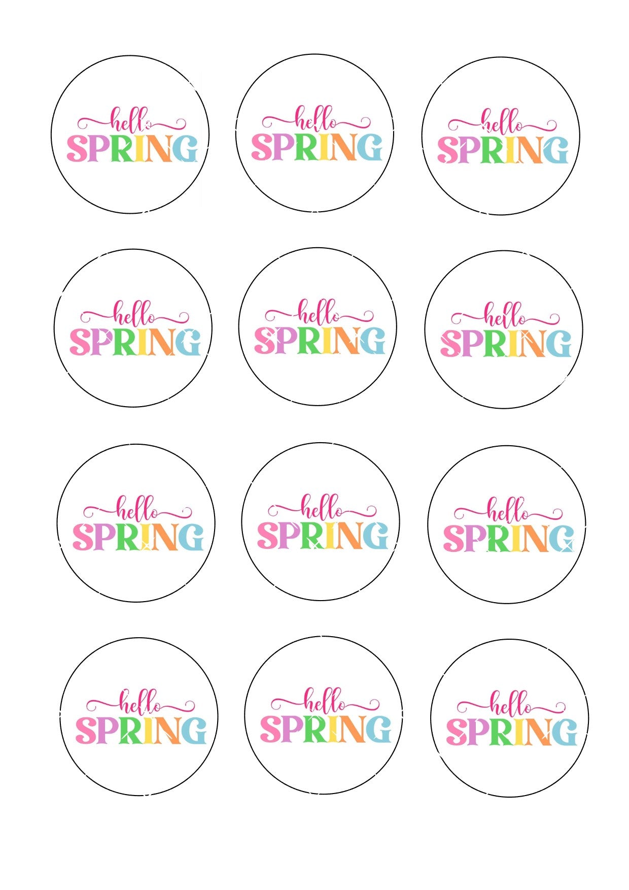 Hello Spring Icing Sheet Cupcake Toppers #2