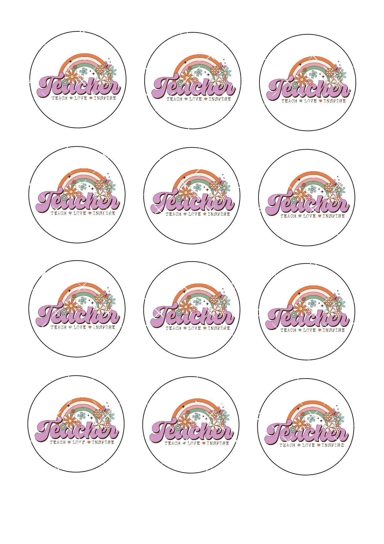 Teacher Rainbow Icing Sheet Cupcake Toppers