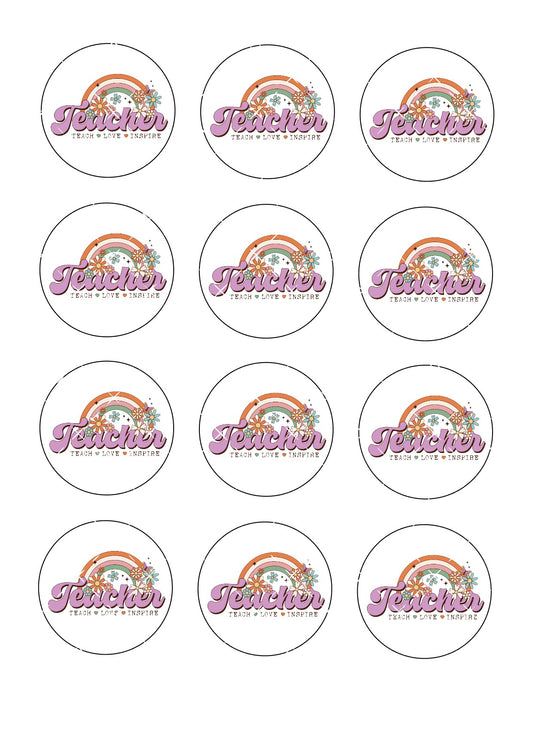 Teacher Rainbow Icing Sheet Cupcake Toppers