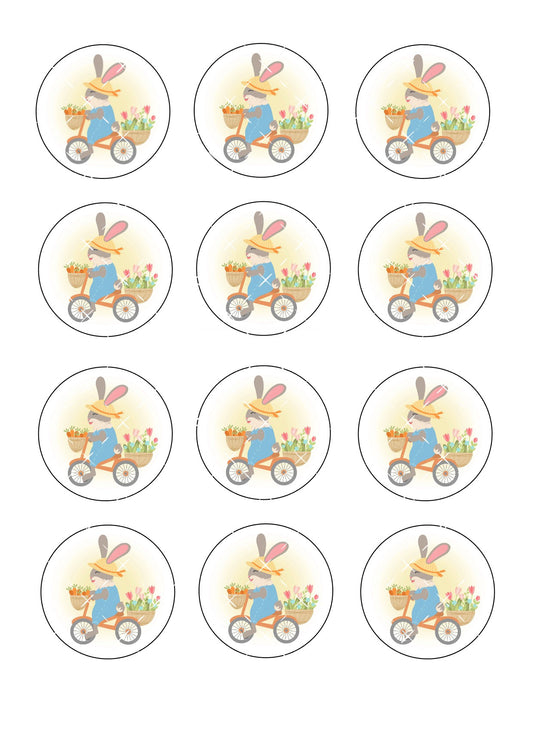 Bunny on a bike Icing Sheet Cupcake Toppers