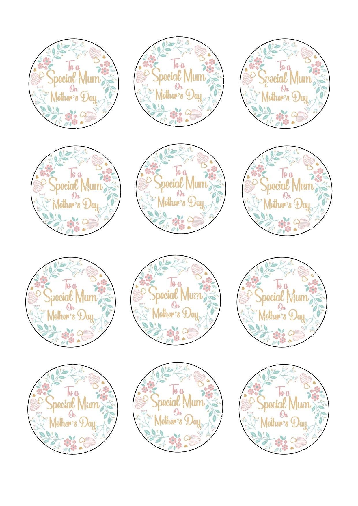 Mother's Day Icing Sheet Cupcake Toppers #5