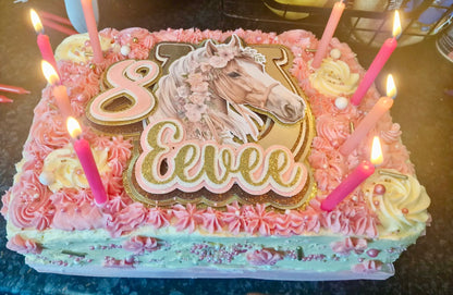 Golden Horse Glitter Card Cake Topper
