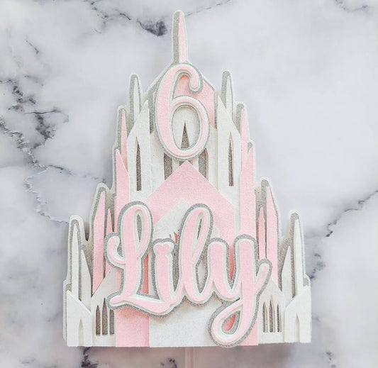 Pink Ice Queen Castle Glitter Card Cake Topper #3