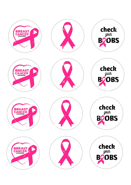 Breast Cancer Awareness Icing Sheet Cupcake Toppers