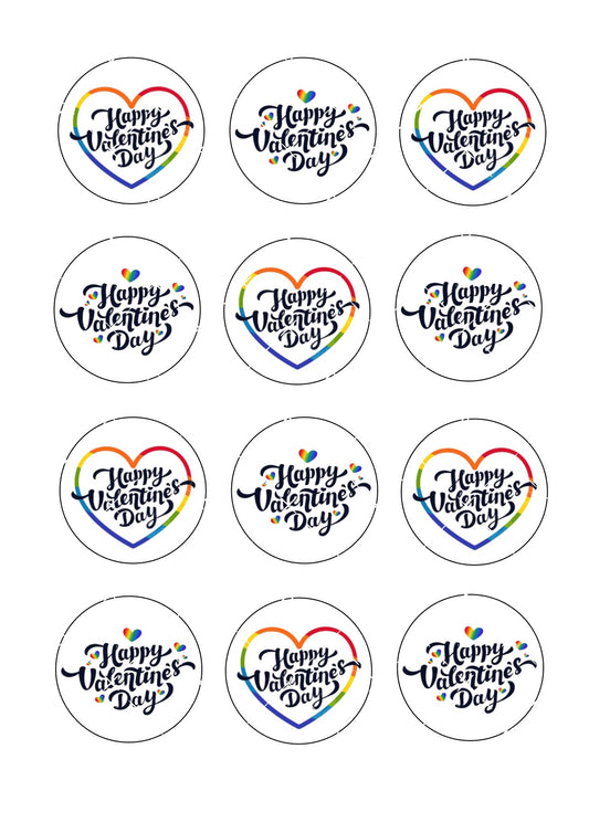 Valentines Rainbow Pride Icing Sheet Cupcake Toppers