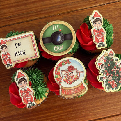Elf I’m back Card Cupcake Topper Set