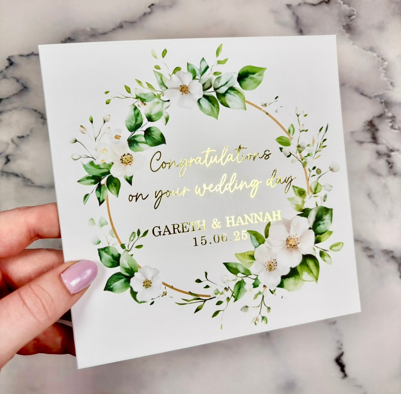 White Blossom Wedding Foil Card