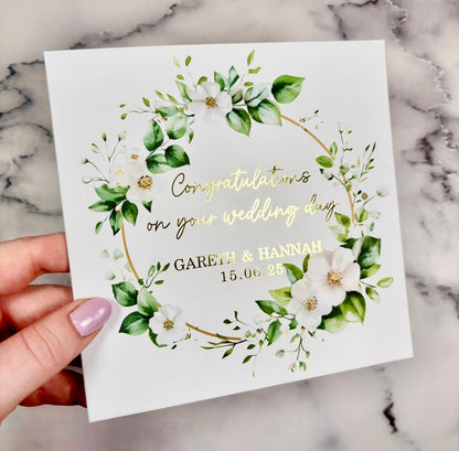 White Blossom Wedding Foil Card