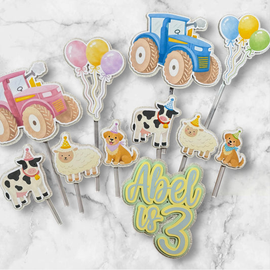 Farm Card Cake Topper Set #3