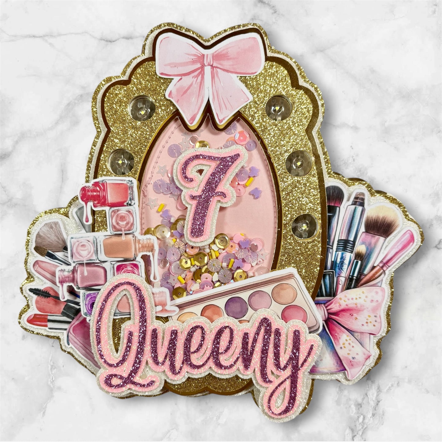 Make Up Vanity Glitter Card Cake Topper