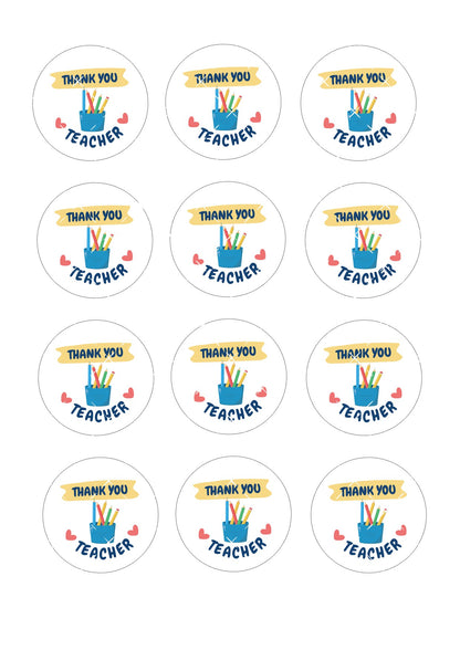 Thank you teacher Icing Sheet Cupcake Toppers