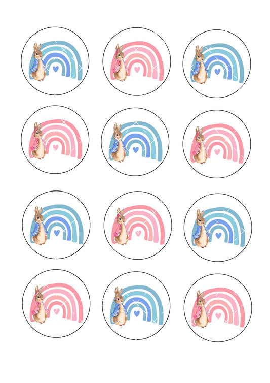 Rainbow Bunny Icing Sheet Cupcake Toppers