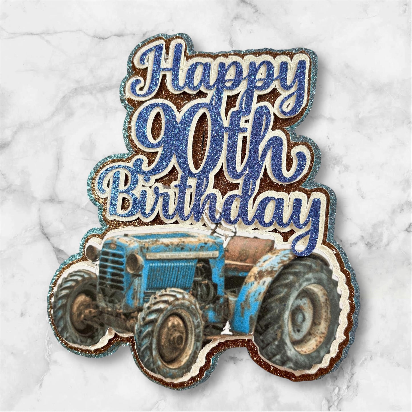 Vintage Tractor Glitter Card Cake Topper