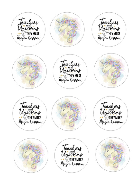 Unicorn Teacher Icing Sheet Cupcake Toppers