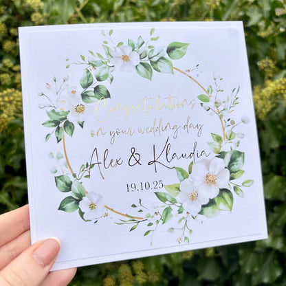 White Blossom Wedding Foil Card