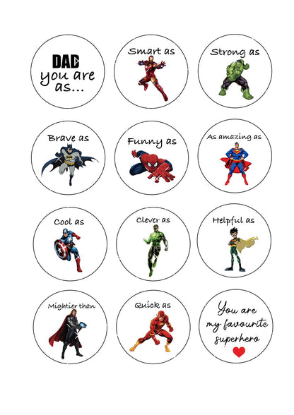 Dad Superhero Icing Sheet Cupcake Toppers