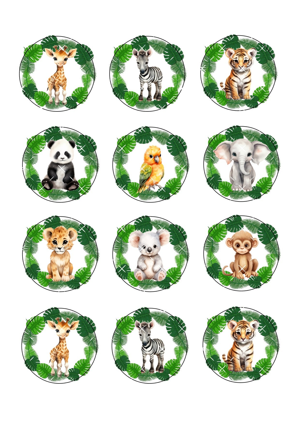 Jungle Animal Cupcake Toppers Icing Sheet