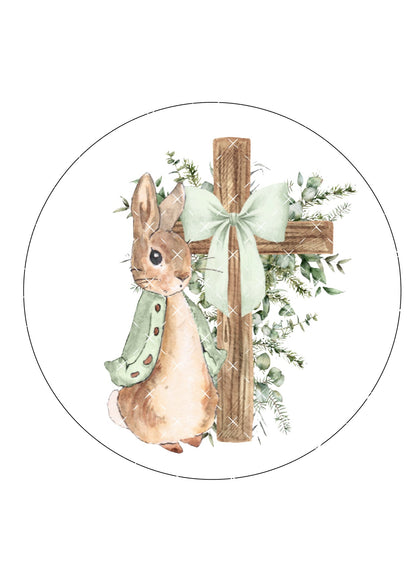 Christening Rabbit Icing Sheet Cake Topper