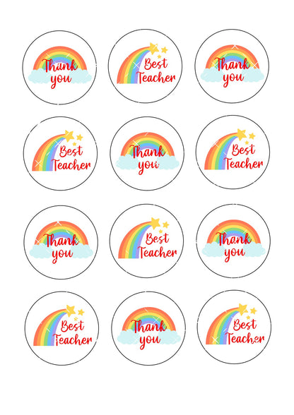 Thank you Best Teacher Icing Sheet Cupcake Toppers