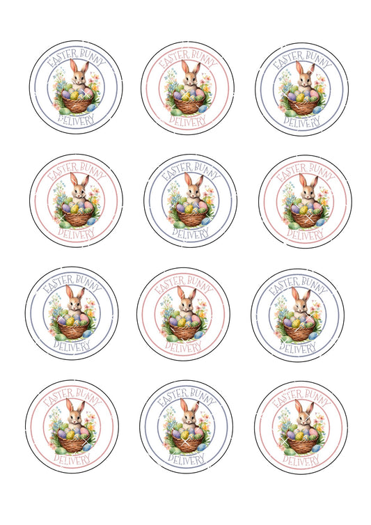 Easter Bunny Delivery Icing Sheet Cupcake Toppers