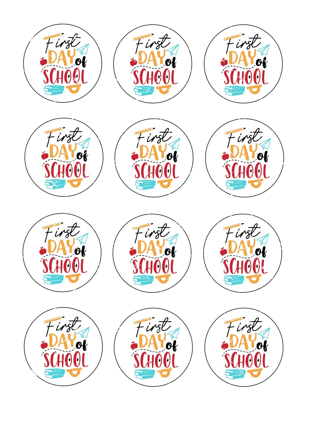 First Day of School Icing Sheet Cupcake Toppers