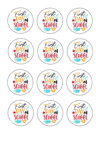 First Day of School Icing Sheet Cupcake Toppers