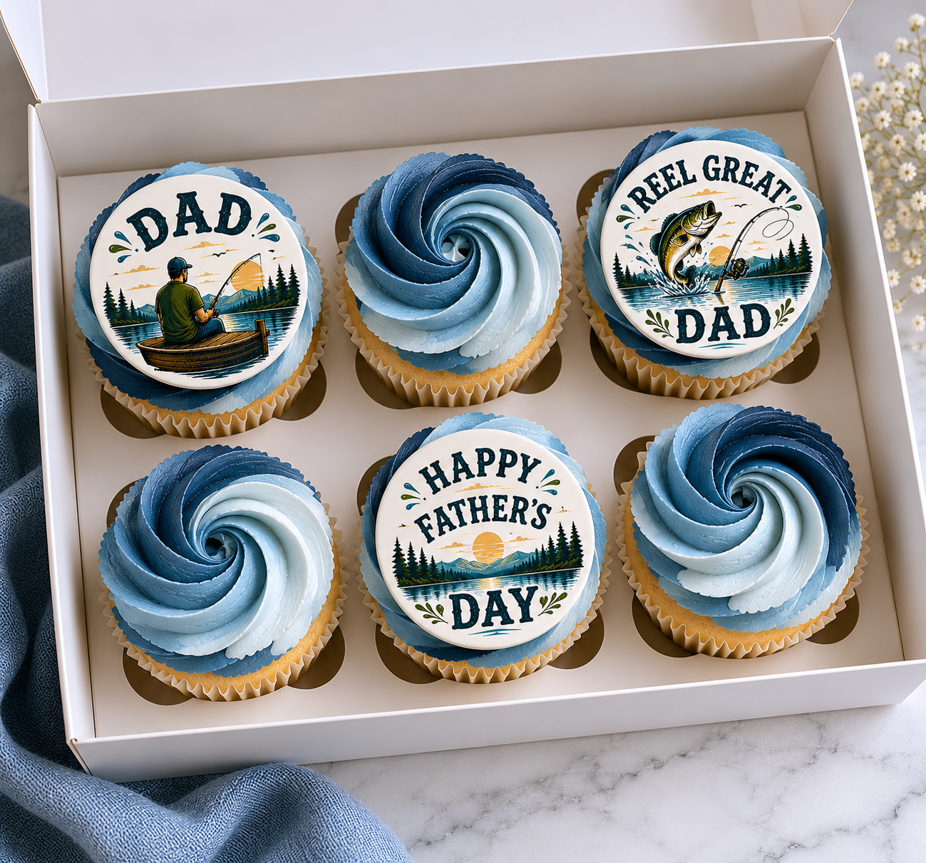 Fishing Father’s Day Icing Sheet Cupcake Toppers