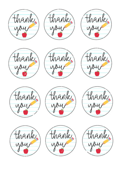 Thank You School Icing Sheet Cupcake Toppers