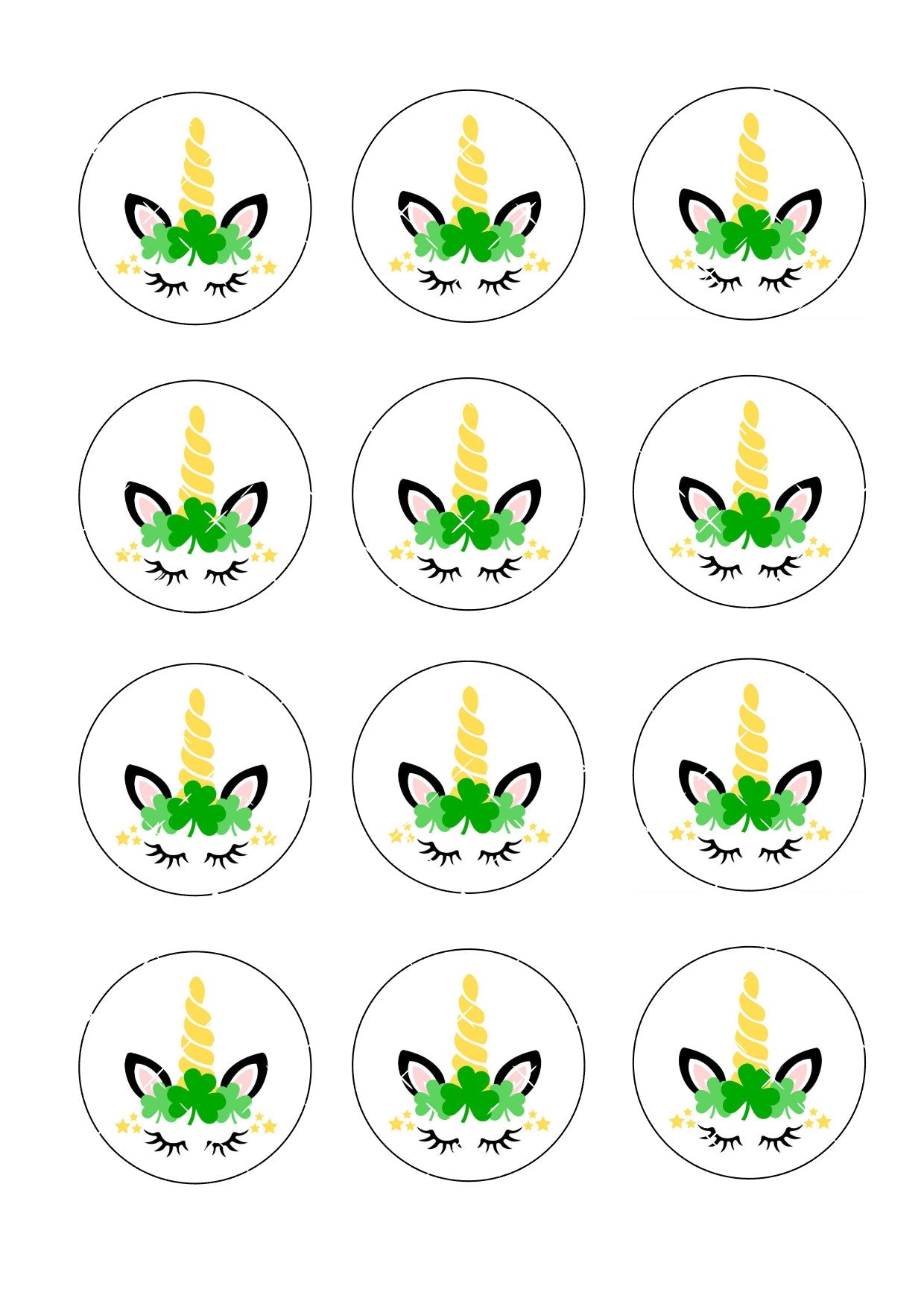 St Patrick's Day Unicorn Icing Sheet Cupcake Toppers