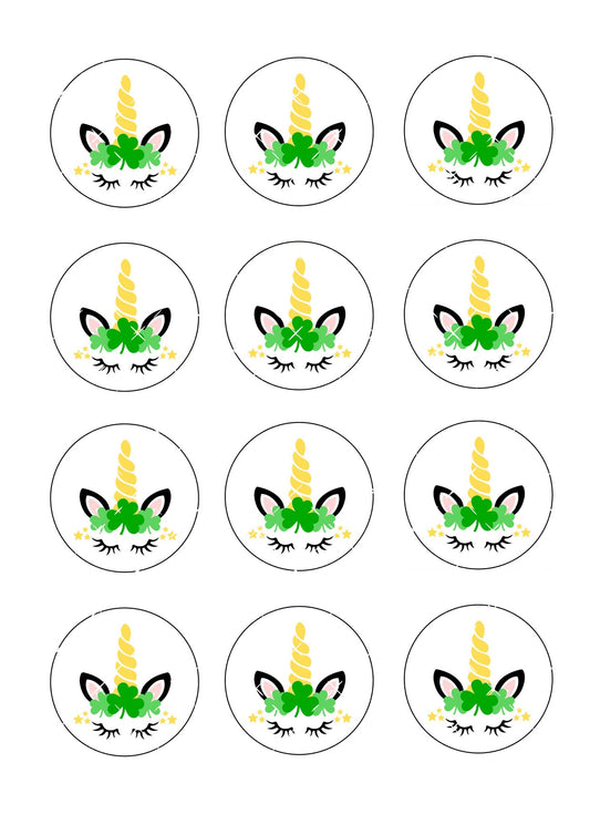 St Patrick's Day Unicorn Icing Sheet Cupcake Toppers