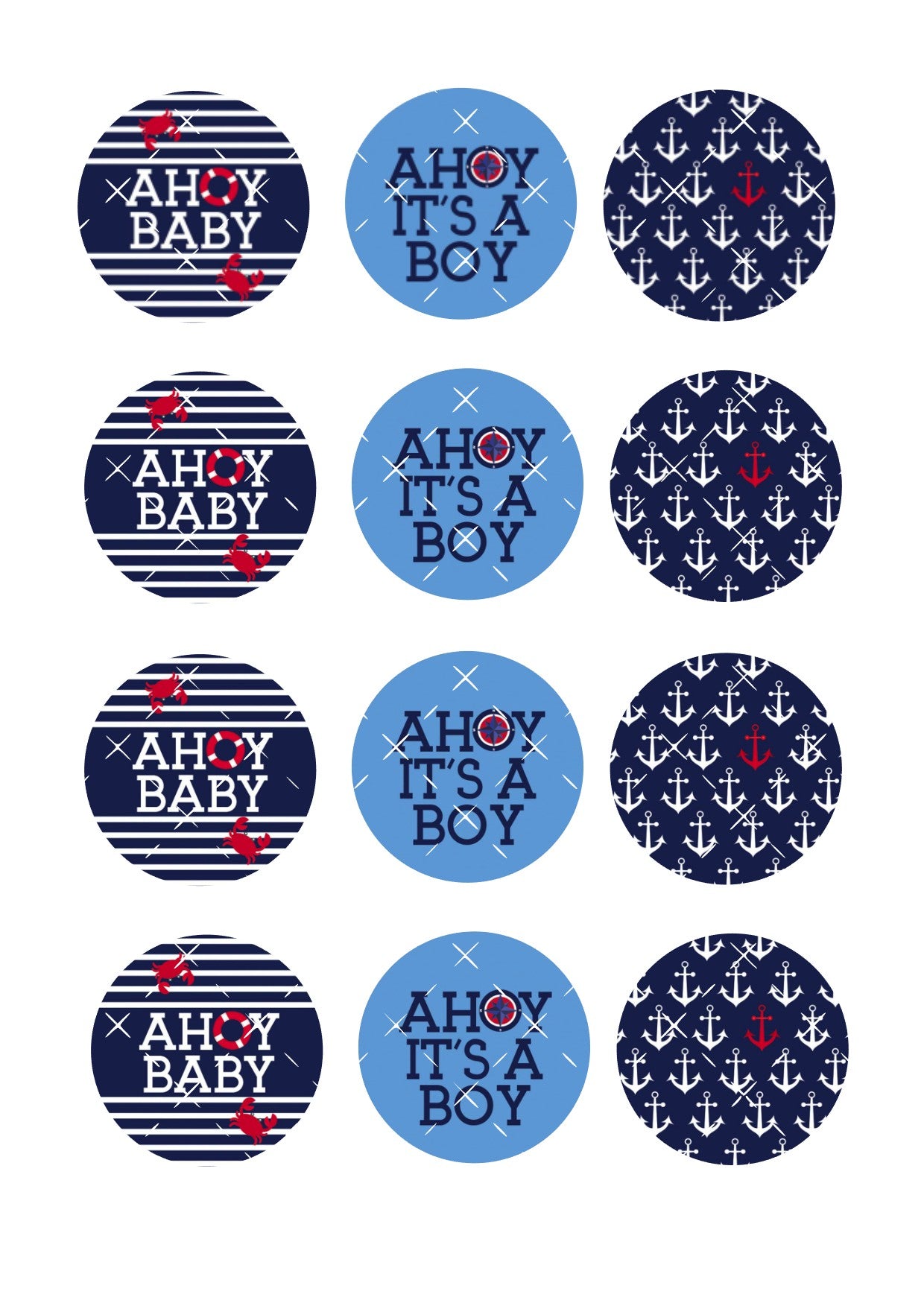 Ahoy its a boy Icing Sheet Baby Cupcake Toppers