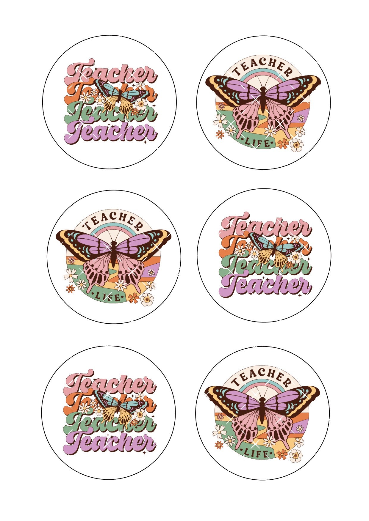 Retro Butterfly Teacher Icing Sheet Cookie Toppers