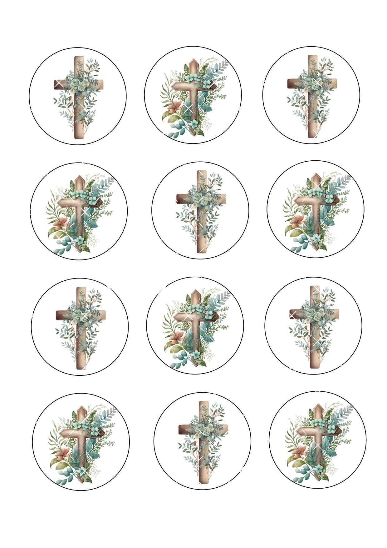 Foliage Cross Icing Sheet Cupcake Toppers