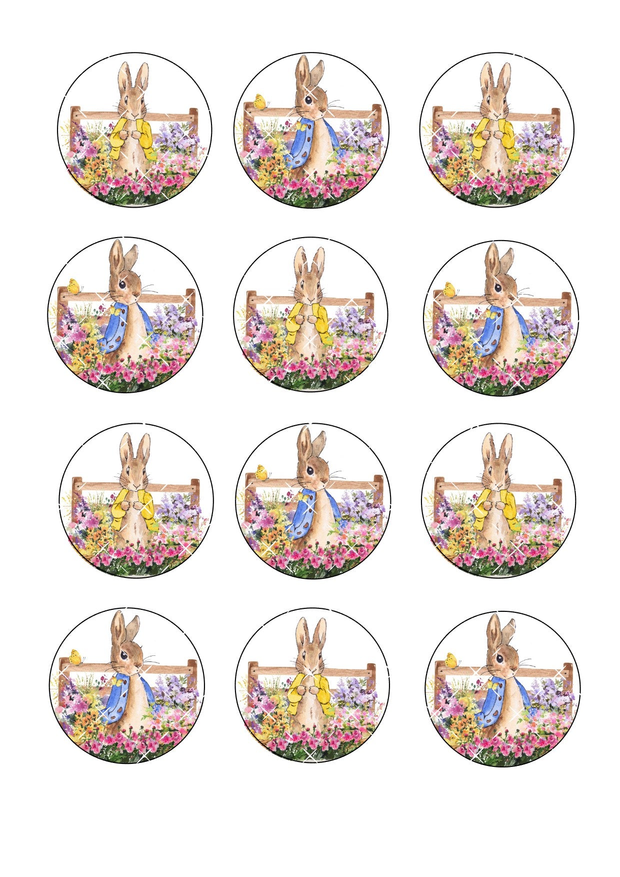 Spring Bunny Icing Sheet Cupcake Toppers